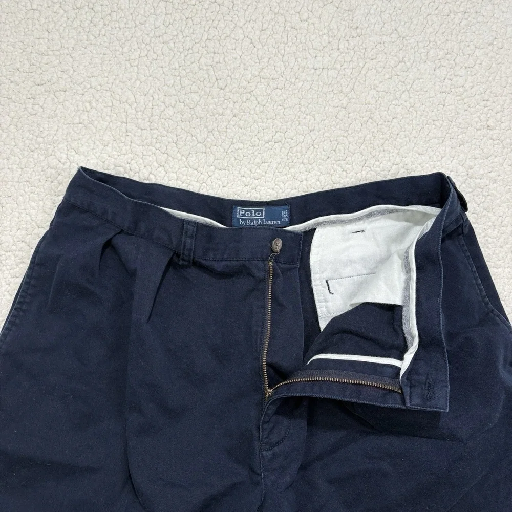 Polo Ralph Lauren Tyler Shorts Mens 36 Navy VTG Pleated Preppy Chino Nautical 9